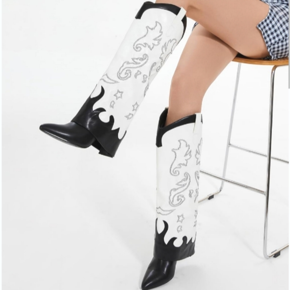 Modatope Tall Cowgirl Knee High Fold Over Boots
